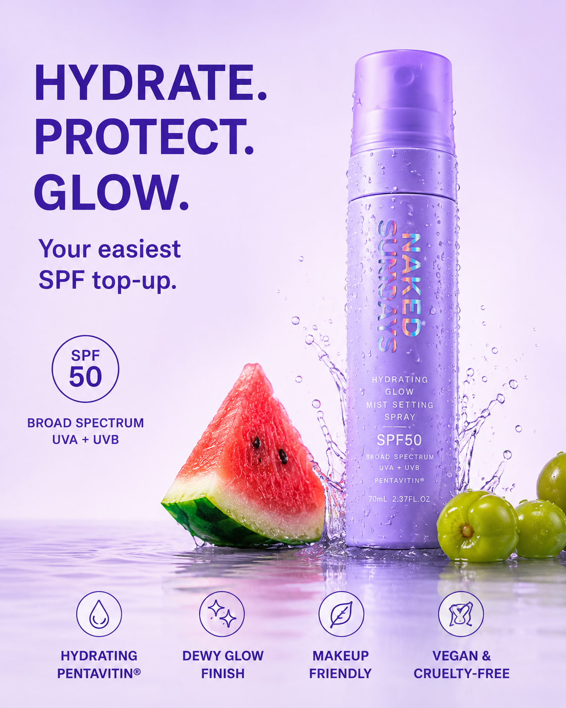 SPF 50+ Hydrating Glow Mist Setting Spray with Pentavitin®️