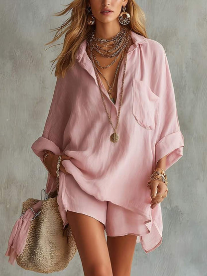 Casual vintage-style blouse with front-button closure