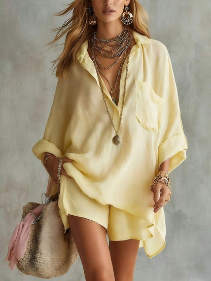 Women's loose-fit button-front blouse product view