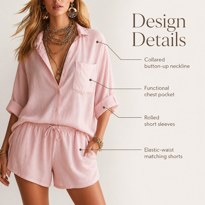 Long-sleeve button-front blouse styled for spring and summer